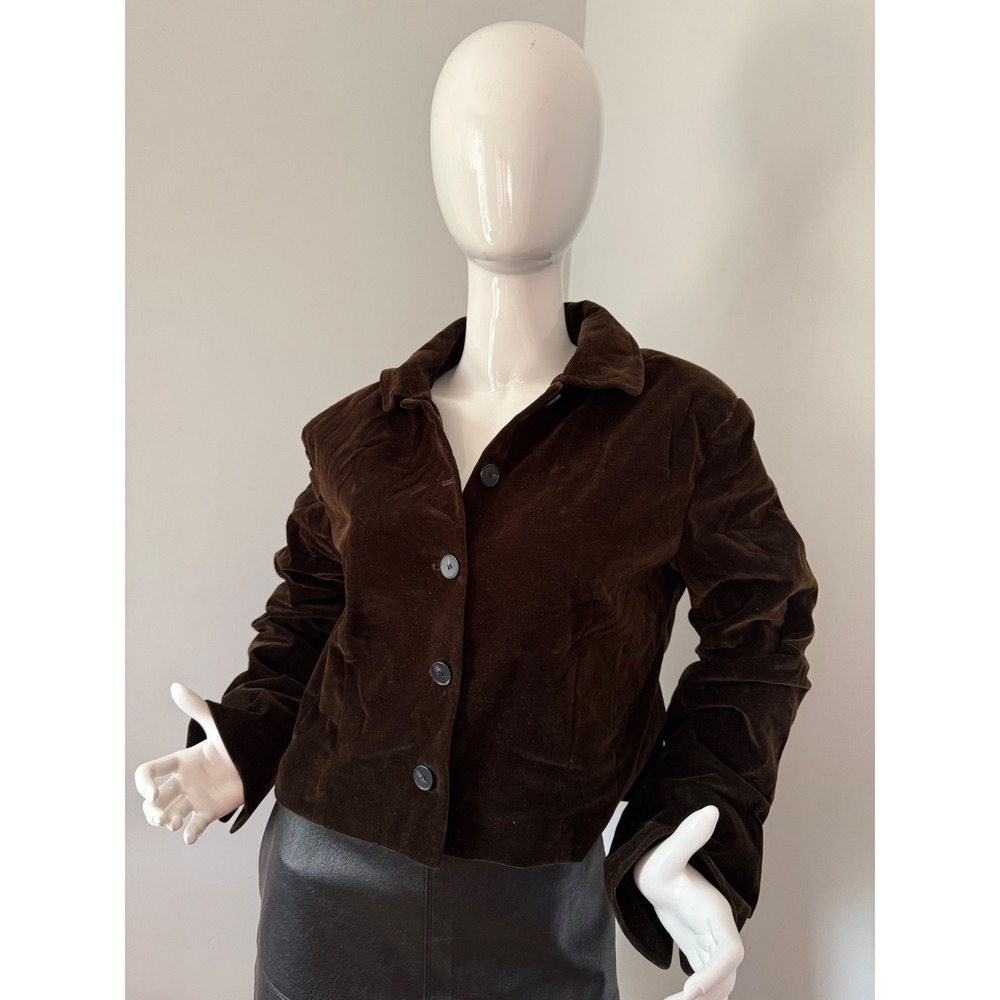 Brown Velvet Cropped‎ Short Blazer Button Down Collared Fitted Retro Style - Picture 3 of 7